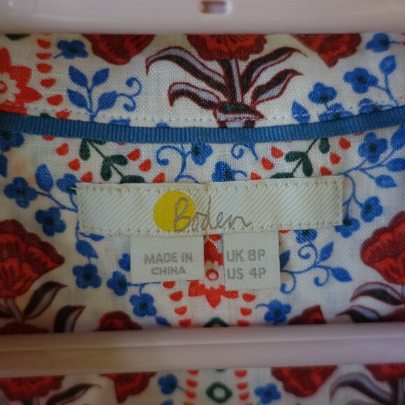 Boden linen shirt Ivory, Poppy Bloom 4P 4 petite - Picture 9 of 16